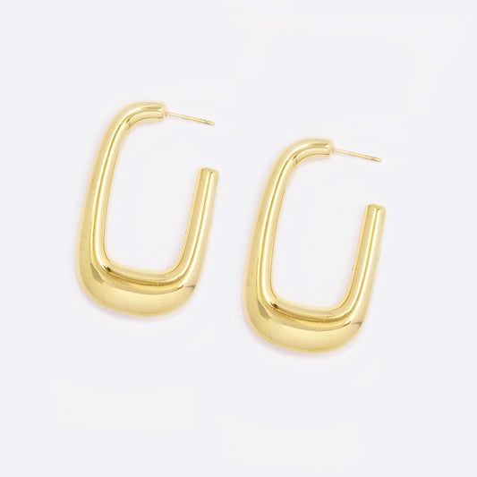 Steel 45x27mm D shaped hoop earring