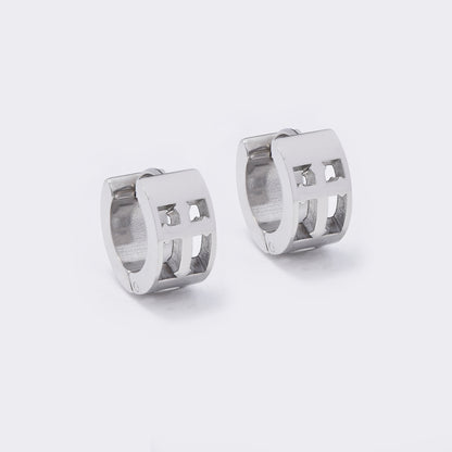 Steel 13x7mm cutout cross huggies - SSYE5567