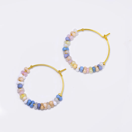 Steel glass bead and stone hoops - SSYE5710