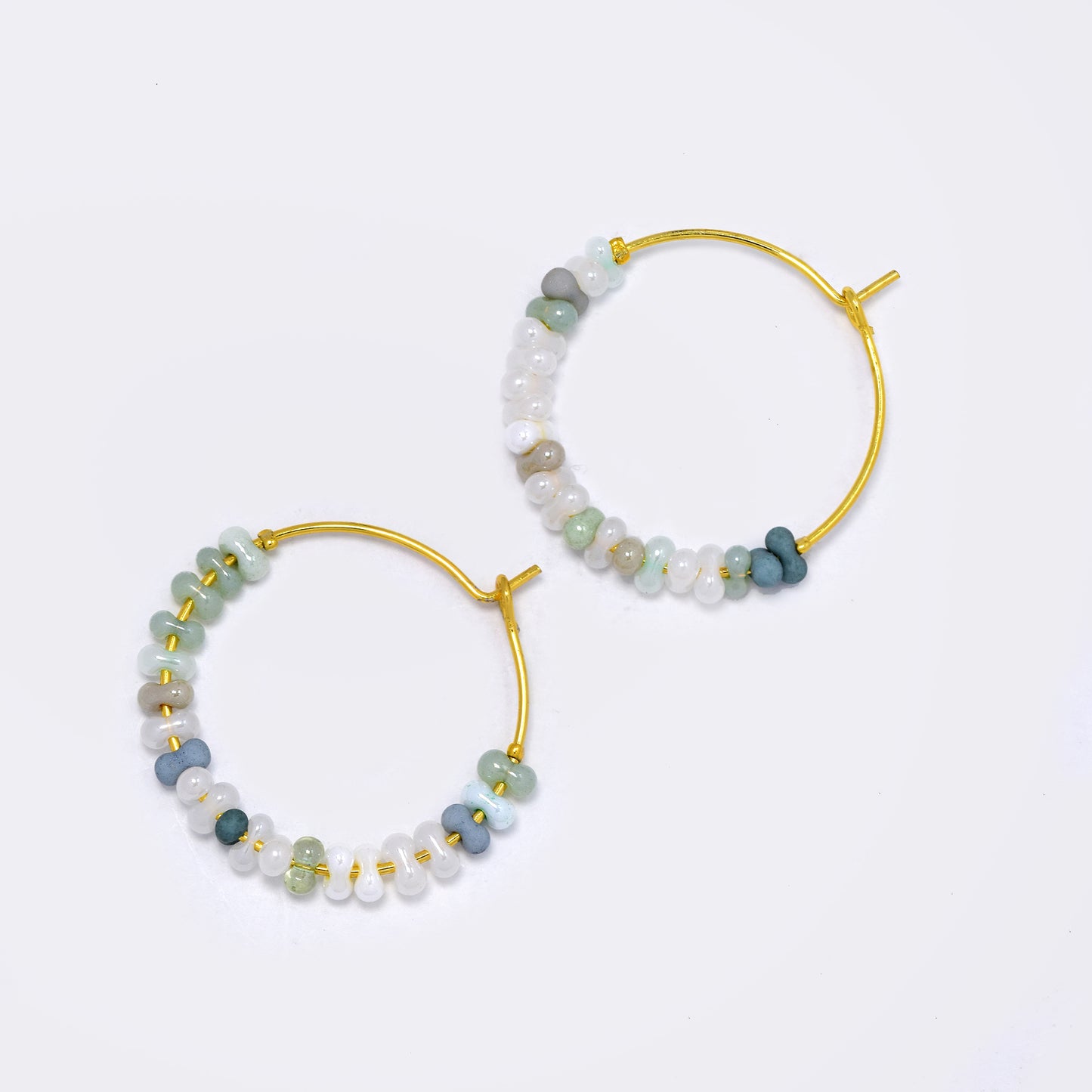 Steel glass bead and stone hoops - SSYE5710
