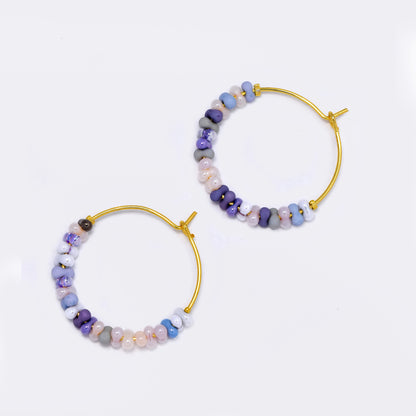 Steel glass bead and stone hoops - SSYE5710