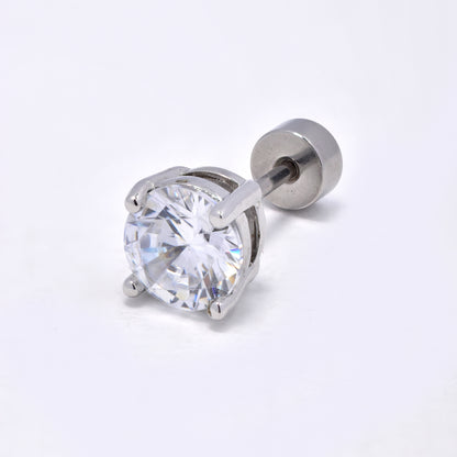 Steel 6mm CZ stud with flat back closure - 2 pack - SSYE5799