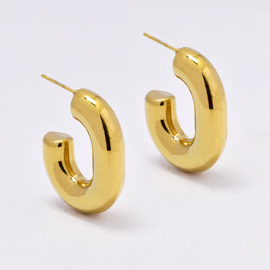 SSYE5978 - 30mm x 25mm chunky semi hoop stud earring