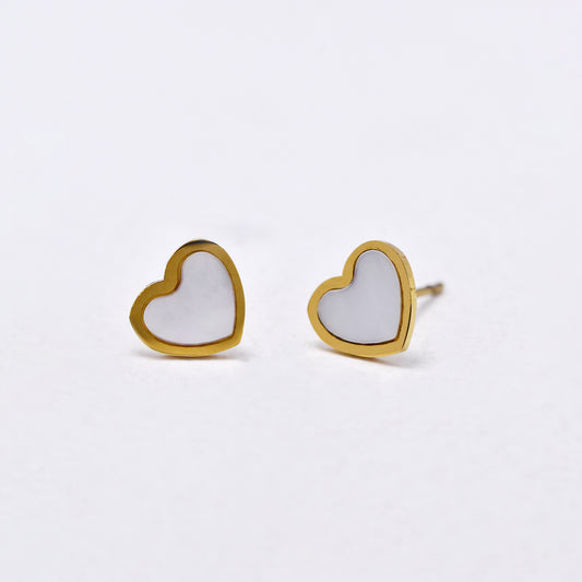 SSYE6007 - St Steel 8mm x 7mm shell heart stud earring