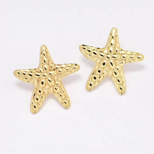 SSYE6382 - St Steel 26.8mm textured starfish earring