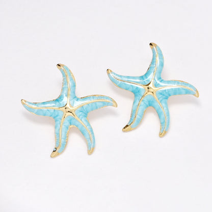 SSYE6385 - St Steel 34.2mm x 34.5mm colour starfish earring