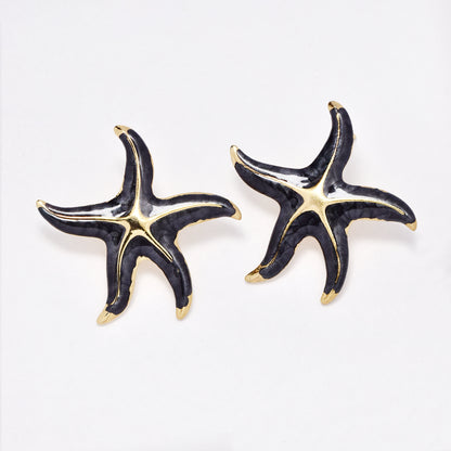 SSYE6385 - St Steel 34.2mm x 34.5mm colour starfish earring