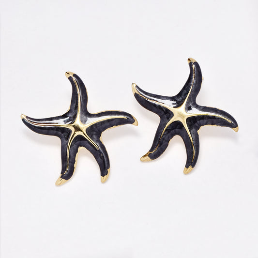 SSYE6385 - St Steel 34.2mm x 34.5mm colour starfish earring