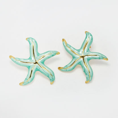 SSYE6385 - St Steel 34.2mm x 34.5mm colour starfish earring