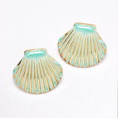 SSYE6387 - St Steel 29.3mm x 32mm large scallop shell earring