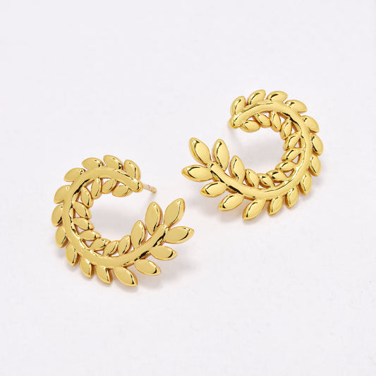 SSYE6506 - St Steel 23mm x 18mm leaf branch stud earring
