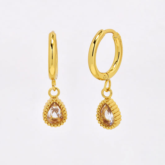 SSYE6507 - St Steel 14mm x 2mm CZ drop hoop earring