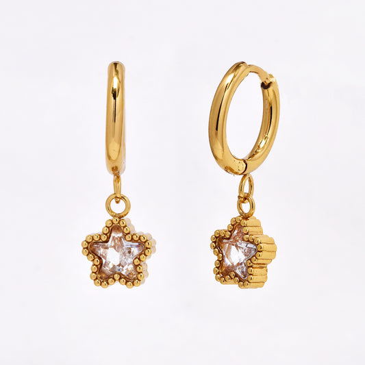SSYE6508 - St Steel 10mm x 2mm CZ flower drop earring