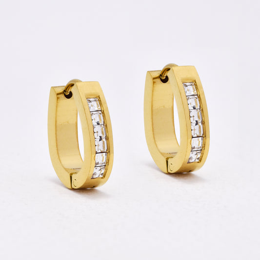 SSYE6510 - St Steel 16mm x 4mm CZ oval huggie earring