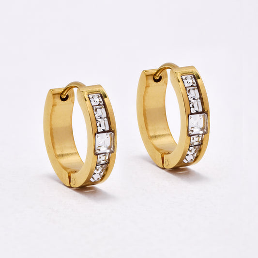 SSYE6511 - St Steel 16mm x 4mm CZ huggie earring
