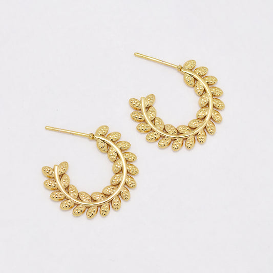 SSYE6519 - St Steel 22mm x 2mm textured leaf hoop studs