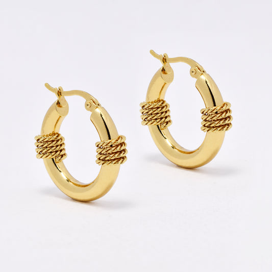 SSYE6521 - St Steel 23mm x 4mm chunky hoops with rope detail