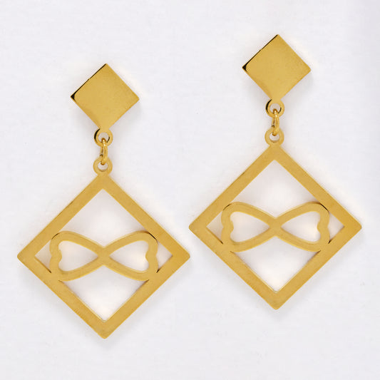 SSYE6658 - St Steel 40mm x 25mm cutout diamond bow drop earring