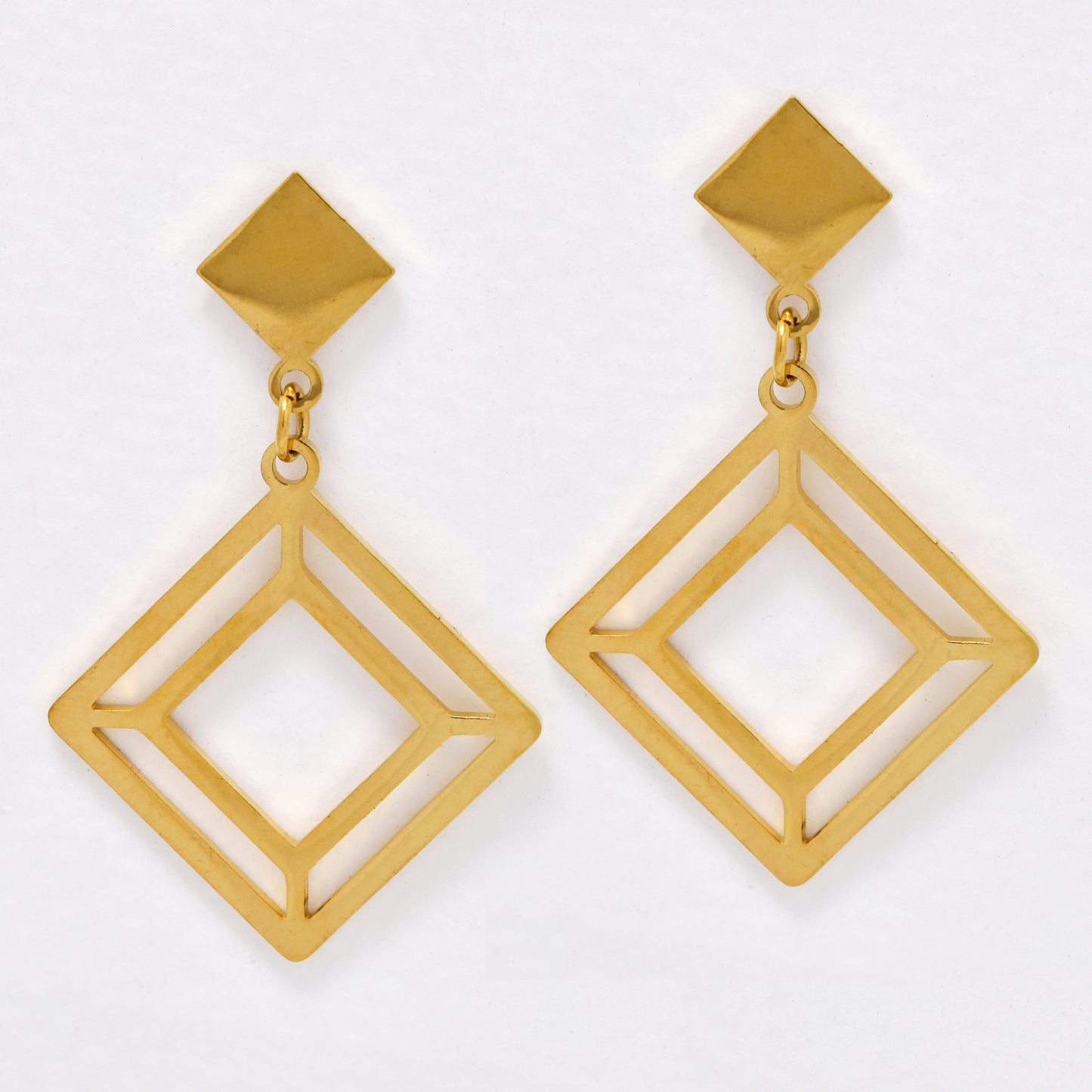SSYE6659 - St Steel 40mm x 25mm cutout square drop earring