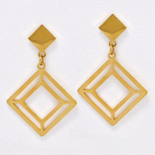 SSYE6659 - St Steel 40mm x 25mm cutout square drop earring