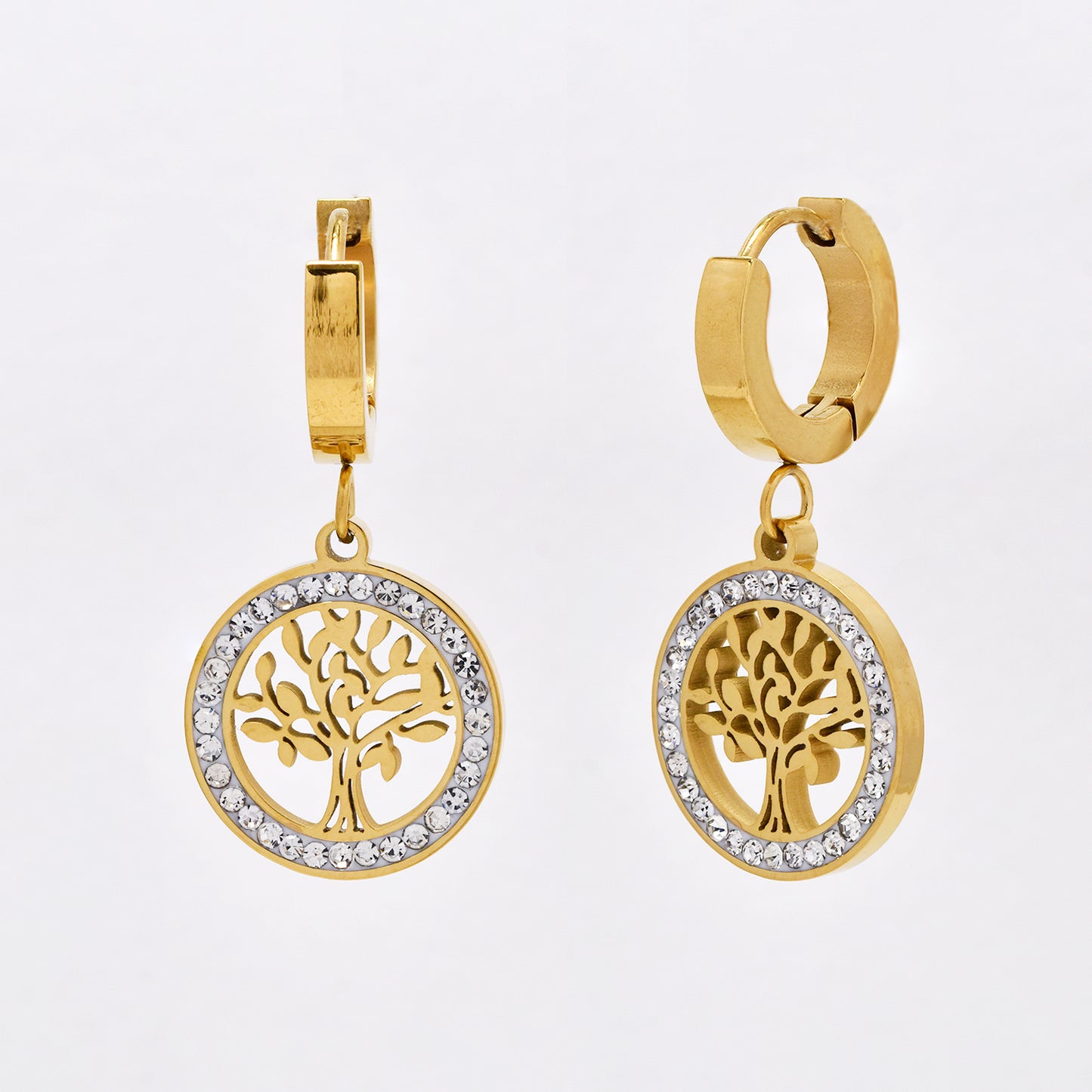 SSYE6747 - St Steel crystal tree of life drop huggies