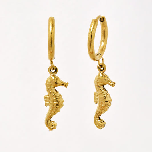 SSYE6798 - Steel seahorse drop hoop earring