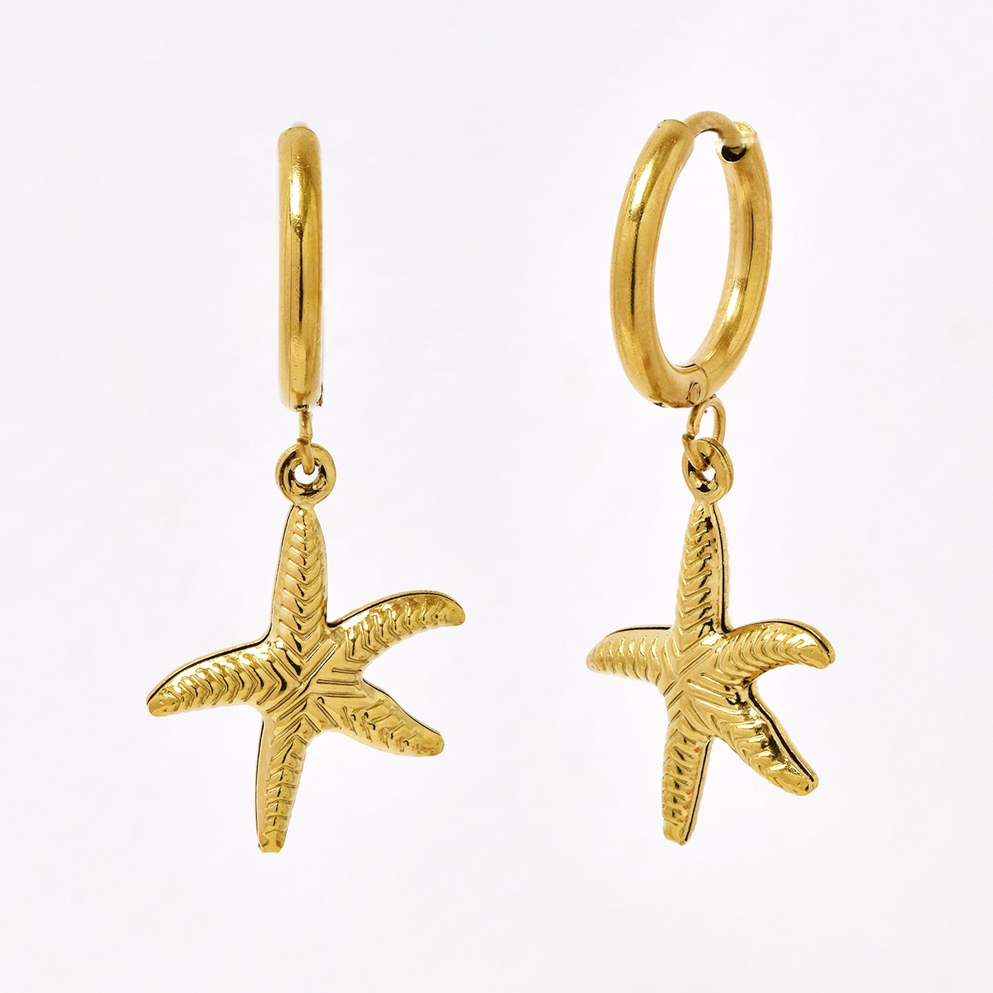 SSYE6799 - Steel starfish drop hoop earring