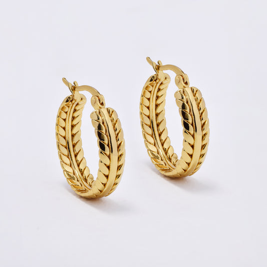 SSYE6806 - Steel 23mm x 6mm wheat hoop earring