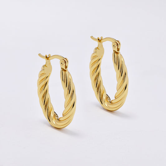 SSYE6816 - Steel 22mm x 4mm oval twisty hoop earrings