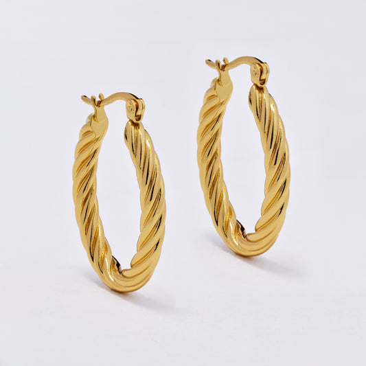 SSYE6817 - Steel 28mm x 4mm oval twisty hoop earrings