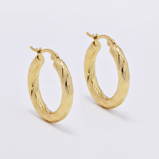 SSYE6822 - Steel 25mm x 4mm textured hoop earrings