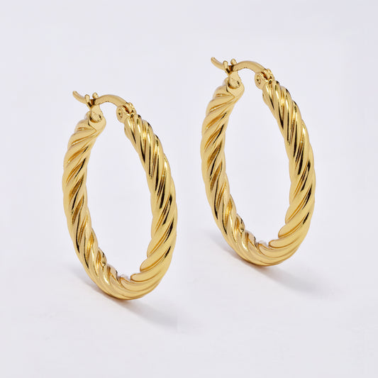 SSYE6825 - Steel 30mm x 4mm twisty hoop earrings