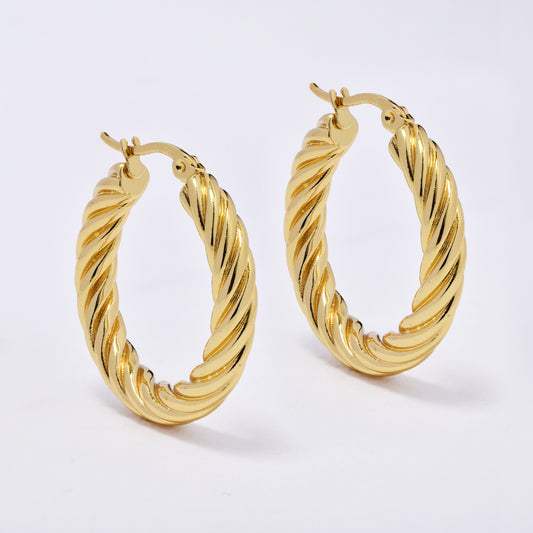 SSYE6827 - Steel 30mm x 5mm twisty hoop earrings