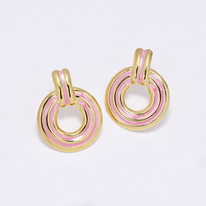 SSYE6840 - Steel round enamel detail stud earring