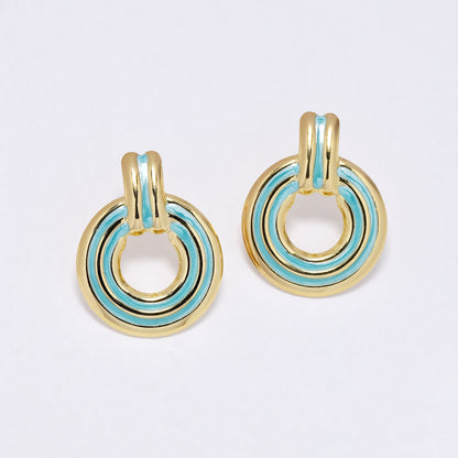 SSYE6840 - Steel round enamel detail stud earring