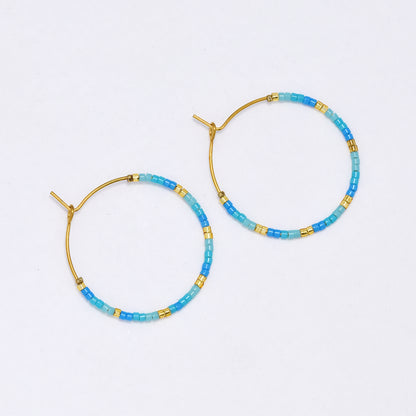 SSYE6942 - Steel 30mm miyuki bead hoop earrings