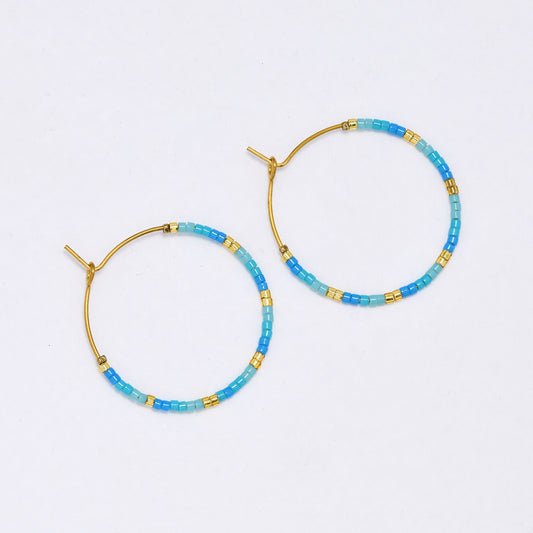 SSYE6942 - Steel 30mm miyuki bead hoop earrings