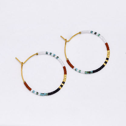SSYE6942 - Steel 30mm miyuki bead hoop earrings