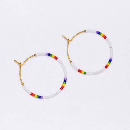 SSYE6942 - Steel 30mm miyuki bead hoop earrings