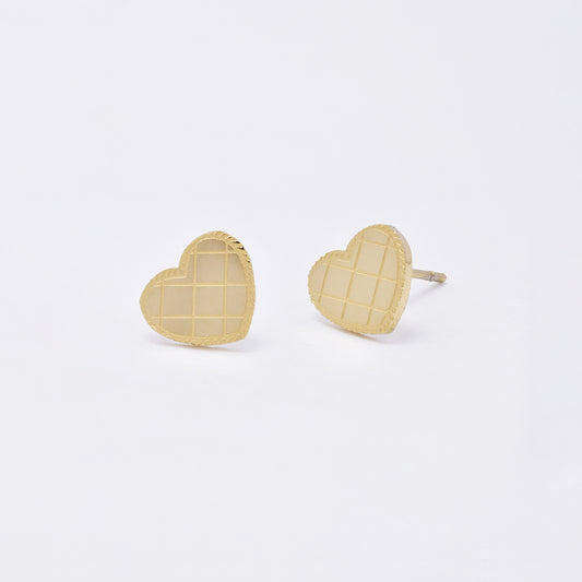 SSYE6955 - Steel 7mm x 8mm checkered heart stud earring