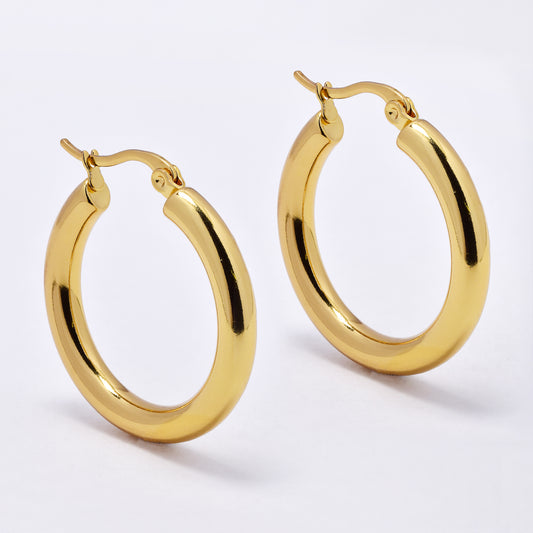 SSYE7091 - Steel 31mm x 4mm round hoop earrings