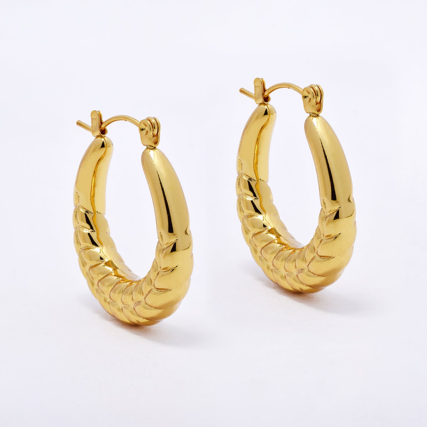 SSYE7092 - Steel 28mm x 6mm wheat pattern creole hoop earrings