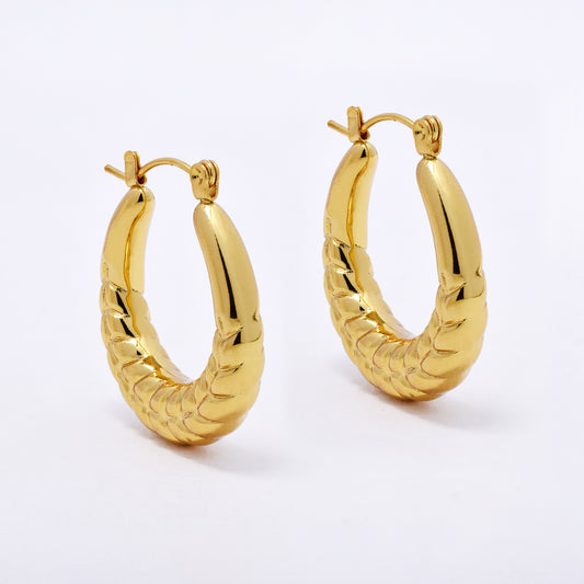 SSYE7092 - Steel 28mm x 6mm wheat pattern creole hoop earrings