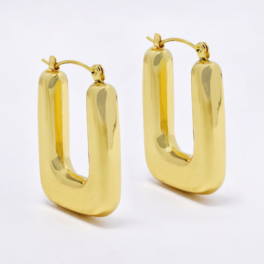 SSYE7095 - Steel 33mm x 6mm rectangular hoop earrings