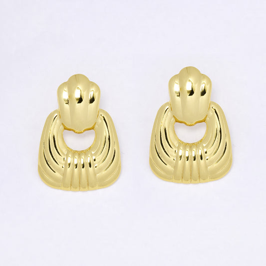 SSYE7106 - Steel 31mm x 22mm line detail door knocker stud earrings