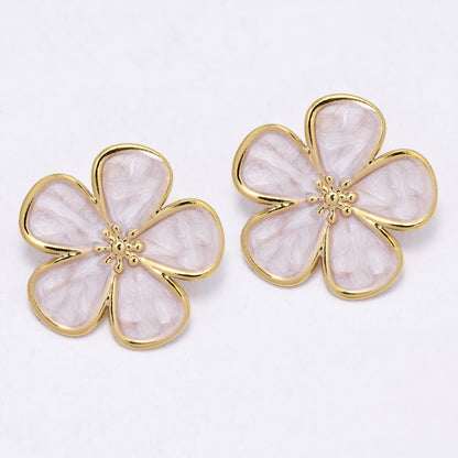 SSYE7122 - Steel 25mm enamel flower stud earring
