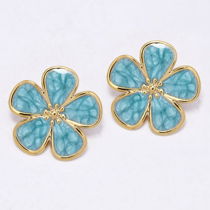 SSYE7122 - Steel 25mm enamel flower stud earring