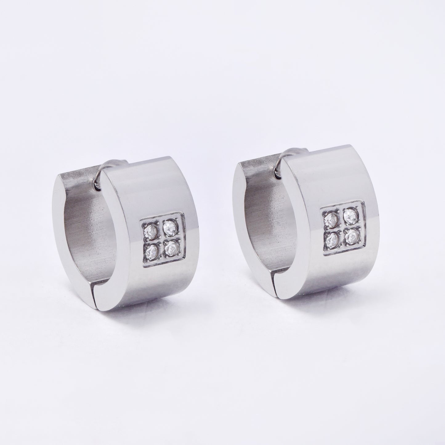 SSYE7277 - Steel 13mm x 7mm CZ huggie earring