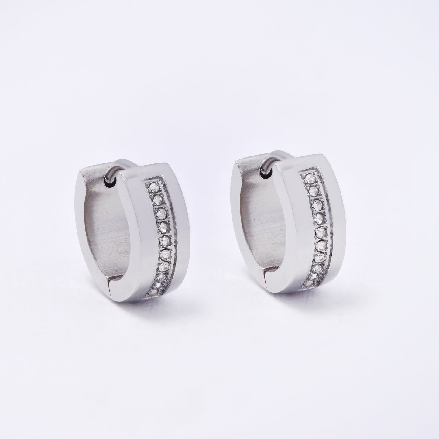 SSYE7278 - Steel 13mm x 5mm CZ huggie earring