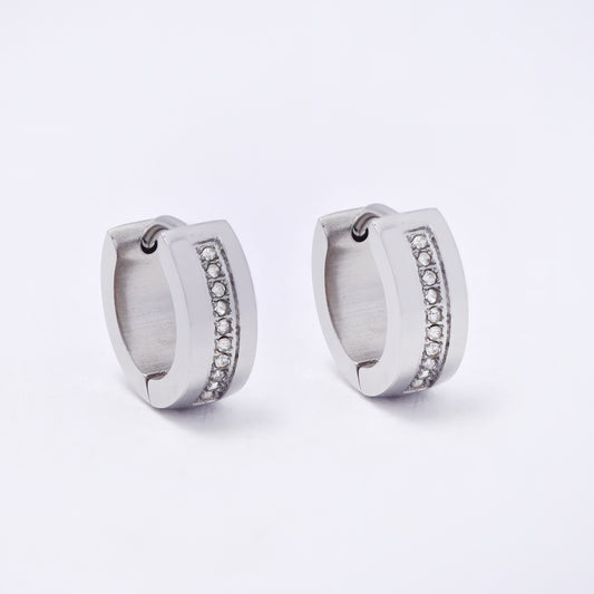 SSYE7278 - Steel 13mm x 5mm CZ huggie earring